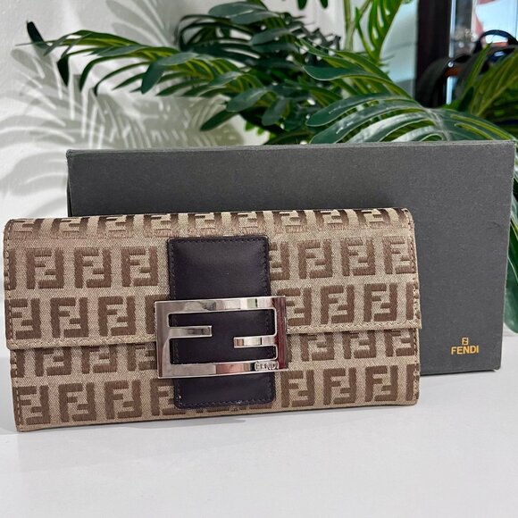 Fendi Brown Zucchino FF Monogram Canvas Wallet with Box - Picture 1 of 16